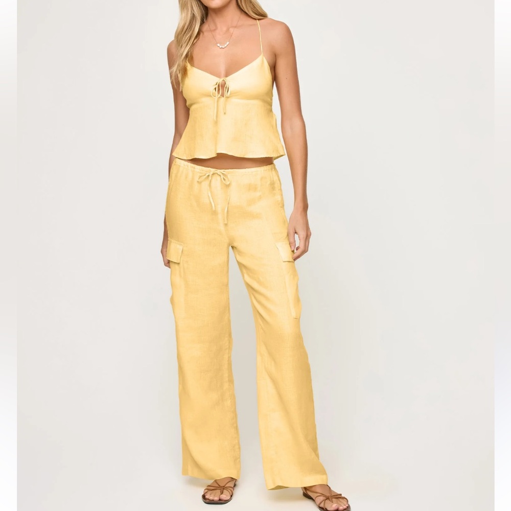 l*space Yellow Linen Cargo Drawstring Pants